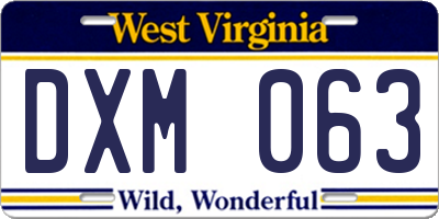 WV license plate DXM063