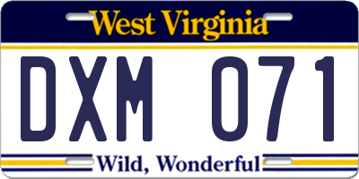 WV license plate DXM071