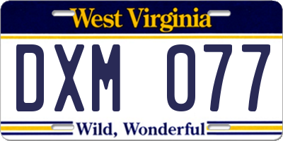 WV license plate DXM077