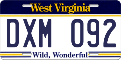 WV license plate DXM092