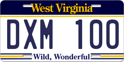 WV license plate DXM100