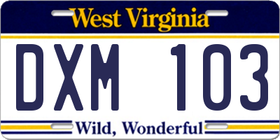 WV license plate DXM103