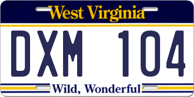 WV license plate DXM104