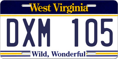 WV license plate DXM105
