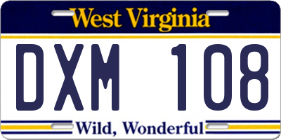 WV license plate DXM108