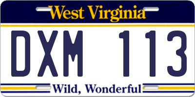 WV license plate DXM113
