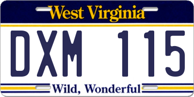WV license plate DXM115