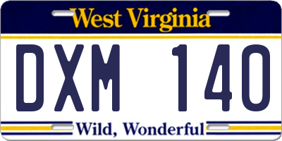 WV license plate DXM140