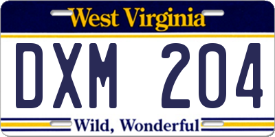 WV license plate DXM204