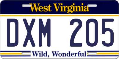 WV license plate DXM205