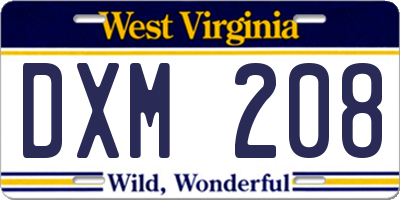 WV license plate DXM208