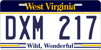 WV license plate DXM217