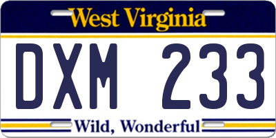 WV license plate DXM233