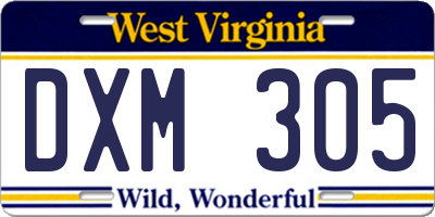 WV license plate DXM305
