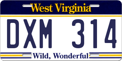WV license plate DXM314