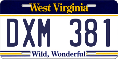 WV license plate DXM381