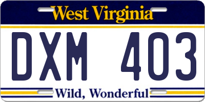 WV license plate DXM403