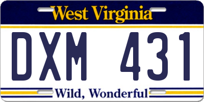 WV license plate DXM431