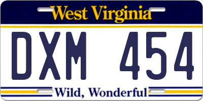 WV license plate DXM454