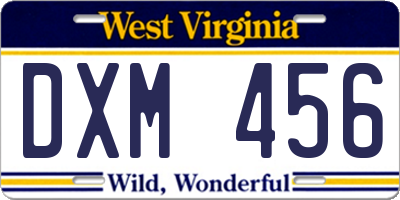 WV license plate DXM456