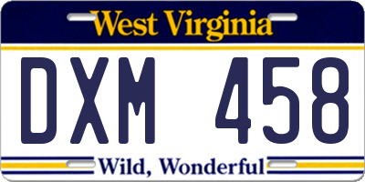 WV license plate DXM458