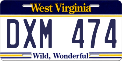 WV license plate DXM474