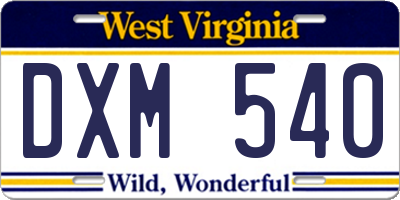 WV license plate DXM540