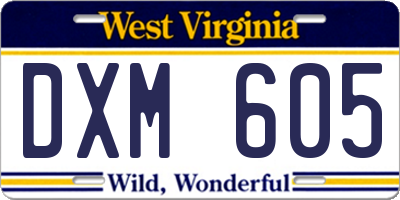 WV license plate DXM605