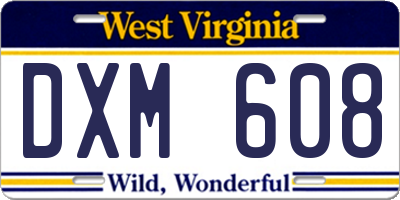 WV license plate DXM608