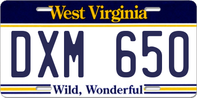 WV license plate DXM650