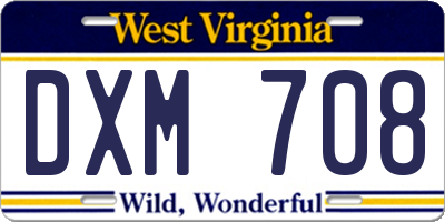 WV license plate DXM708