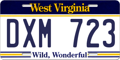WV license plate DXM723