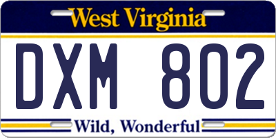 WV license plate DXM802