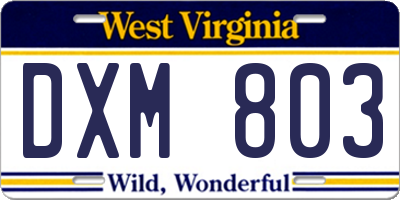 WV license plate DXM803