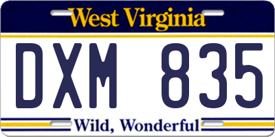 WV license plate DXM835