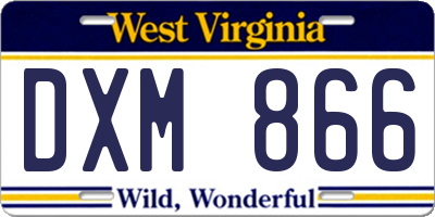 WV license plate DXM866