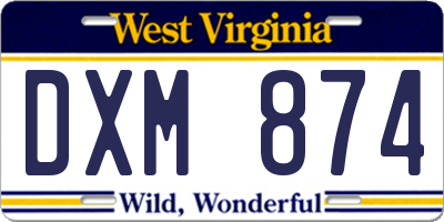 WV license plate DXM874