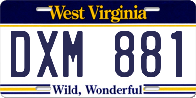 WV license plate DXM881