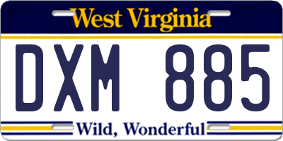 WV license plate DXM885