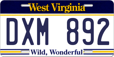 WV license plate DXM892