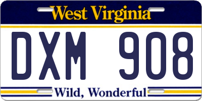 WV license plate DXM908