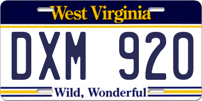 WV license plate DXM920