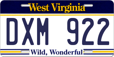 WV license plate DXM922