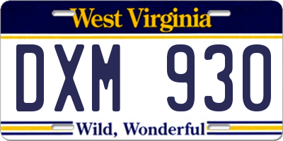 WV license plate DXM930