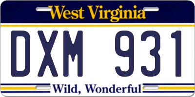 WV license plate DXM931