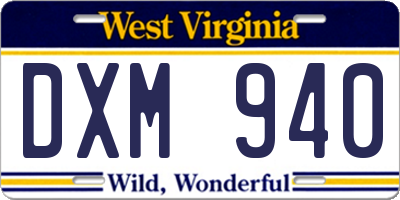 WV license plate DXM940