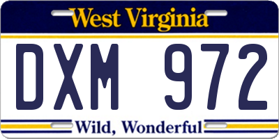 WV license plate DXM972