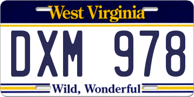 WV license plate DXM978
