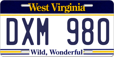 WV license plate DXM980