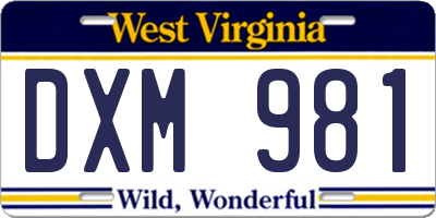 WV license plate DXM981